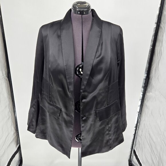6225-11 NEW Torrid Soho satin Blazer Jacket deep black Size 0 10/12 L NWT - Picture 1 of 8